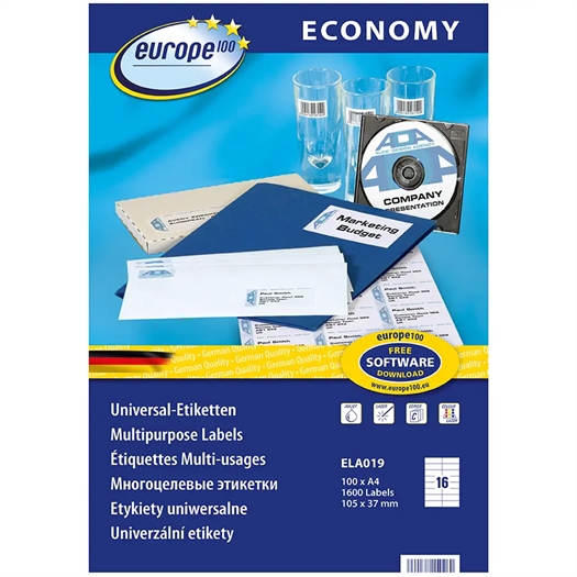 Avery Europe 100 Universal Etiket ELA019